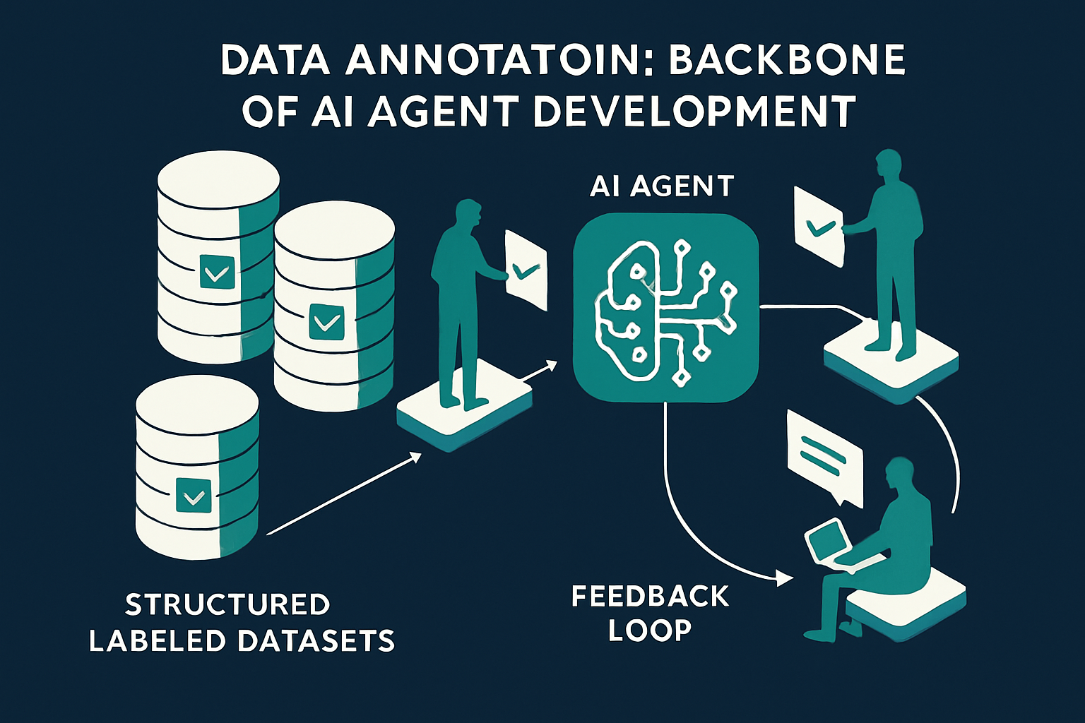 Data annotation as the backbone of agentic AI — labeled datasets feeding into agent pipelines with human review checkpoints